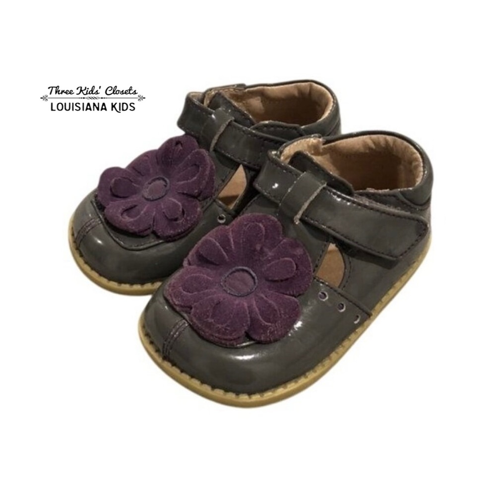 Livie & Luca Sz 5 Grey Patent Leather Blossom Shoes